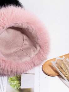 1pc Women Faux Fur Fluffy Y2K Style Thick Bucket Hat, Suitable For Extreme Cold Weather, Daily Wear, Outdoor Snow Activities, Warm For Winter - Multicolor - View 5