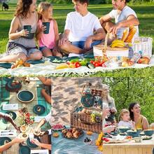 Plastic Plates And Bowls Sets, Dishwasher And Microwave , Reusable, Lightweight Unbreakable Dinnerware Sets 8, 32 Pcs - Kitchen, Camping, Outdoor, RV - Wheat Straw Look - Green1 - View 4