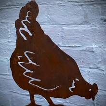2pcs Rustic Metal Hen Garden Stakes, Artistic Farm Animal Egg Sculptures, Outdoor Yard Decor, Thanksgiving Gift, Outdoor Sculpture | Farm Animal Theme | Metal - Rust Brown - View 2