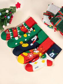 1/5/10 Pairs Disney Men's Mid-Calf Socks With Mickey Mouse Wearing Christmas Hat, Fun Christmas Socks For Autumn/Winter - Multicolor - View 4