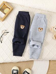 2 Stücke/Set Baby Jungen Lässig einfarbige Bären Thermohose, Herbst/Winter