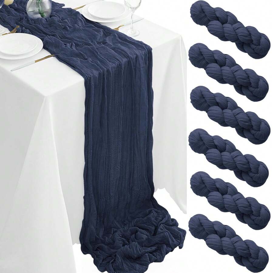 6/12Pack Navy Blue Cheesecloth Table Runner 17x108Inch Spring Easter Cheese Cloth Table Runner 9FT Boho Gauze Table Runners Rustic Sheer Table Runners For Wedding Bridal Party Decor - Màu xanh hải quân - Xem 1