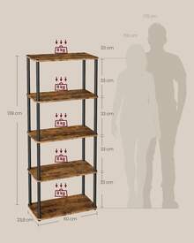 VASAGLE Montaggio Super Veloce Senza Attrezzi, Scaffale Portaoggetti a 5 Ripiani, Autoportante, 23,8 x 60 x 139 cm, Soggiorno, Camera da Letto, Cucina, Marrone Vintage e Nero Inchiostro - nero - Visualizzare 5