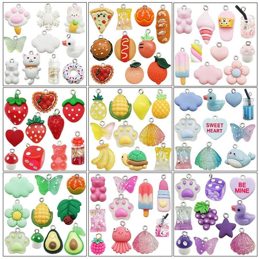 5/10/20/30/50/100/200/Pcs Vibrant Cartoon Charm Collection - Acrylic Bear, Lollipop & Ice Cream Pendants, Assorted Cute Designs For DIY Jewelry Making, Ideal For Bracelets, Necklaces, Earrings & Keychains
