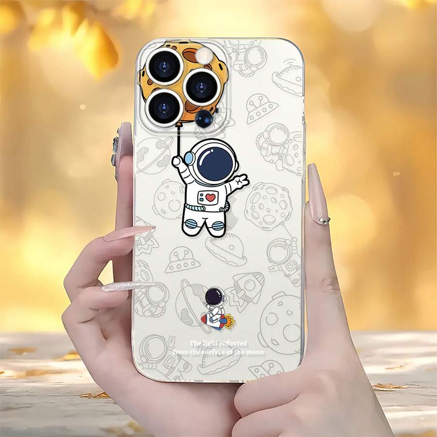 Bonita funda con diseño de astronauta y globo lunar, compatible con iPhone 16, 15, 14 Pro Max, 13, 12, 11, XR y XS Plus. Fabricada en silicona TPU, ofrece protección contra golpes y caídas, además de una excelente sensación al tacto. Es el regalo perfecto para familiares, amigos y seres queridos. - transparente - Ver 1