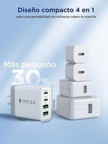 Aioneus Cargador Tipo C, Cargador USB C Carga Rápida 40W Cubo PD+QC Rapido 4-Puertos Adaptador con Cable 2M 60W, USB A y USBC Charger para iPhone 16 15 14 13 12 11 Pro MAX XS XR, Galaxy S25 S24 - blanco - Ver 8