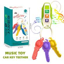 1 Stück Baby Beißring Auto Schlüssel Musikspielzeug, weiches Silikon, Simulation Auto Schlüssel Spielzeug mit Musik/LED Licht, mehrere Geräusche, Frühkindliche Bildung Sensorisches Spielzeug, Baby Essentials, Baby Spielzeug für Mädchen Jungen Weihnachts-/Halloween-Geschenke (Batterie inklusive) (Zufällige Knopffarbe)