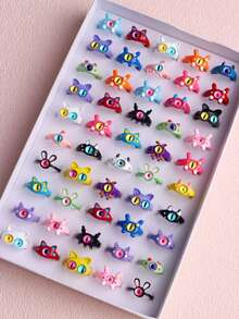 10/20/30 szt. Pierścień z kreskówkowym potworem dla dziewczynki, chłopca, słodkie kolorowe Y2k, słodka, fajna biżuteria, prezenty urodzinowe dla przyjaciół, codzienne akcesoria na imprezę