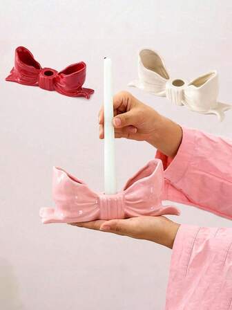 1pc Handmade Nordic Style Asymmetric Ceramic Bow Candle Holder, High-Quality Home Decor, Suitable For Holidays, Parties, Gifts And Blessings