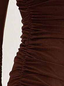 Women's Long Dress Pleated Fitted Long Sleeve Ruched Suplex Premium High Neck Elegant Party Foreign Fashion - Rỉ Nâu - Xem 8
