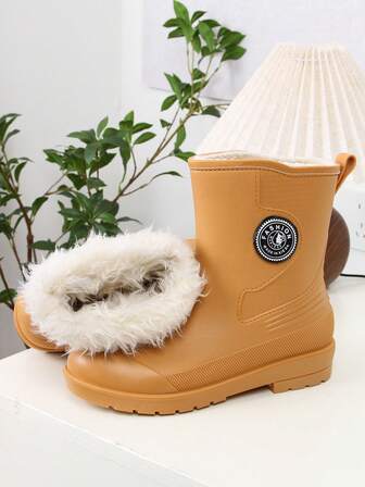 Fesd Ts Japanese Style Women's Short Rain Boots, Thermal Lined, Warm, Waterproof, Anti-Slip, Suitable For Kitchen, Outdoor Work, Car Washing, Fishing