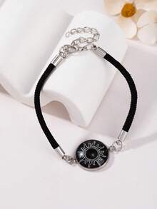 1 Pair Of European And American Fashion Sun Moon Stainless Steel Time Gemstone Youth Friend Bracelet Woven Hand Rope Night Light Bracelet - Multicolor - View 6