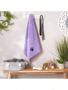 2pcs Pet Absorbent Dog Towel And Cat Towel | With Paw Print Pattern And Strong Absorbent Material, It Is Super Practical For Drying Pet Hair And Daily Cleaning - Purple - View 3