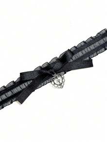 1 Stück Gothic Stil Schwarzes Herz Kreuz Anhänger Spitze Choker Halskette, hochwertige Schlüsselbein-Kette, geeignet für Party, Fotoshooting, Urlaubsreise