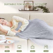 JustLet Extra Large Electric Heated Blanket Throw - Dual-Sided Heating Pad Bedspread With Remote-Like Control, 9 Heat Settings & Auto Shut-Off, Overheat Protection, Machine Washable - Soft Flannel Bedspread For Couch, Office, Home - Available In 50x60, 62x84, 72x84, 84x90 Inches - Ideal For Couples & Large Beds - Luxury Electric Heating Pad, Bed Heater, Heated Blanket - 淺灰色 - 查看 4
