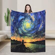 280gsm Fall BlanketVan Gogh Starry Night Black Flannel Throw Blanket - 280GSM Cozy Polyester, All-Season Soft Digital Print Bed, Couch, Travel & Office - Contemporary Art Design With Swirling Stars &, Blanket Bed, Artistic Home Decor, Highquality, Home Decor Lovers