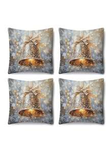 1/2/4pcs Golden Christmas Decoration Pillow Covers, Size 17.7x17.7 Inches, Modern Style, Zipper Closure, Machine Washable, Decorative Santa Claus, Snowman, Deer, Snowflake Patterns, Suitable For Living Room Sofa Bed Decoration - No Inner Core Included - Multicolor - View 25