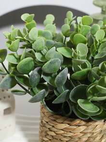 Large Artificial Rattan Planter, Eucalyptus Leaf Straw Shaped, Realistic Plant Model, Seagrass Rope Decor, Gift, Artificial Plant, Straw Pile, Green, PE & Polyester Material, Suitable For Wedding, Graduation Decoration, All Seasons, Perfect Gift Choice - Green - View 10