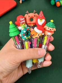 20pcs/Set Christmas Multicolor Ballpoint Pens, 4-In-1, 0.7mm Retractable Tip, Cartoon Cute & Fun Design, Suitable For Santa Claus, Snowman Themes, Ideal For Holiday Parties, School Supplies, Student Rewards - Multicolor - View 8