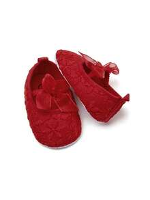 1 Pair Girls' Embroidered Lace Elastic Band Cute Bow Casual Slip-On Shoes, Suitable For Spring And Autumn - Red - View 7