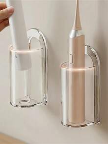 1pc Light Luxury Toothbrush Storage Rack Self-Adhesive Electric Toothbrush Holder: Bathroom Toothpaste Cleanser Razor Storage Rack, Wall-Mounted Bathroom Storage Rack, Space-Saving Christmas/Halloween Gift Decoration - Clear - View 2