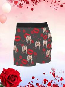 1pc Customized Men's Briefs - Personalized Face Print, Soft Stretchy Polyester Spandex Blend Fabric, Machine Washable - Great Gift, Gift For Him | Unique Underwear | Digital Printing Quality - Grey - View 2