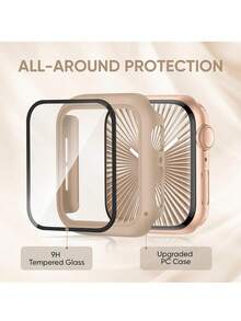 2-In-1 Nylon Sports Watch Band And Case, Compatible With Apple Watch Bands And Cases In Sizes 40mm, 41mm, 42mm, 44mm, 45mm, 46mm, And 49mm. Soft, Breathable, And Elastic Sports Watch Band. Shock-Resistant And Scratch-Resistant PC And Tempered Glass 2-In-1 Watch Case. Compatible With Apple Watch Ultra/11/10/9/8/7/6/5/4/SE For Men And Women. Easy To Wear, Sensitive Touch. - Milk Tea Color - View 2