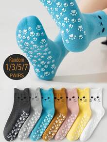 1/3/5/7 Pairs 3D Cat Non-Slip Yoga Socks - Professional Non-Slip Fitness Socks, Professional Sports Traction, Suitable For Running, Gym, Pilates, Ballet And Floor Exercises - Multiple Colors Available With Arch Support And Ankle Cushion - Ideal Gift For Dance And Fitness Enthusiasts, Essential For Training, Animal Print And Cat Face Patterns, All Season - Valentine's Day & Mother's Day Gift, Non-Slip Athletic Socks