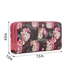 Women's Wristlet Zip-Around Wallet – 3-Layer Double Zipper Clutch With Removable Strap, Cartoon Print Organizer, Large Capacity, Travel-Friendly Purse For Cards, Cash, Phone - 經典卡通 - 查看 6