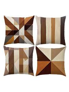 4 fundas decorativas de cojín con diseño de pintura geométrica de café, tela de terciopelo de melocotón suave a la piel, impresión unilateral de 45*45CM, adecuado para el hogar, dormitorio, sala de estar, sofá, regalo - Multicolor - Ver 11