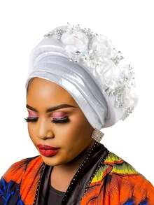 1pc 2025 New Layered Sponge Floral Beauty Turban Hat - Multicolor - View 4