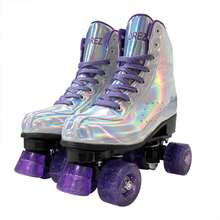 Gets Classic Double-Row Four-Wheel Roller Skates For Women And Men, Cowhide High-Top Shoes, Stylish Unisex Roller Skates For Girls And Guys - 鐳射 - 查看 1