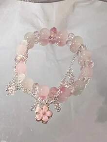 1pc Sweet Mori Style Clover & Cherry Blossom Bracelet, Unique Design For Students And Best Friends, Perfect Gift For Women (Flower Style May Vary Slightly From The Actual Product)