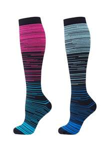 2 Paar Kompressionsstrümpfe für Herren und Damen, geeignet für Outdoor-Sport, Fitness, Laufen, Gymnastik, Golf, Marathon, Basketball, Tennis, Bergsteigen usw. aus gestricktem Rückprall-Gewebe