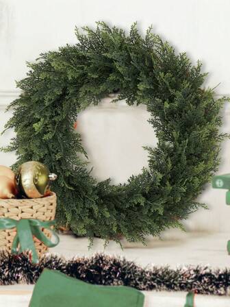 1/2 Piezas Corona artificial de cedro, Corona de Aglaia Odorata, Corona de boj, 41cm/16.14 pulgadas, planta artificial, flor artificial, planta artificial, verde, material de PE, decoración para escuela, dormitorio, oficina, eventos al aire libre, fiestas de cumpleaños, entrada del hogar, hotel, restaurante, sala de estar, dormitorio, boda, banquete, cocina, jardín, decoración navideña