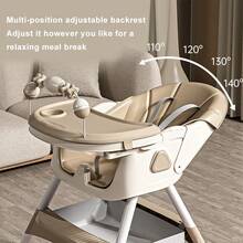 Multifunctional Baby Chair, Can Be Used As A Rocking Chair, Foldable Toddler Chair, Adjustable Height, Easy To Clean, Baby Feeding Chair - Khaki - View 5