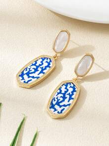 1 Pair Retro Minimalist Fashion Long Earrings, Alloy & Acrylic Printed Earrings - Earrings - View 6