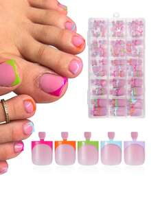 150片/盒 粉色脚趾甲贴纸，方形法式美甲贴片，预制软胶加厚假脚趾甲，全覆盖亚克力人造脚趾甲，美甲用品 - 彩色 - 查看 8