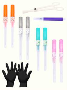 12支/套 316L不锈钢无菌一次性套管针，适用于耳、鼻、唇、脐、舌穿孔 - 彩色 - 查看 7