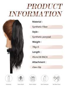 Synthetic Ponytail Extension,Dark Brown 18 Inch Claw Clip Ponytail Extension, Soft Wavy Curly Clip On Ponytails For Women Heat Resistant Synthetic Hairpiece For Daily Use - Multicolor - View 5