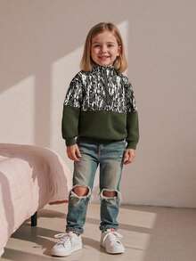 Sudadera con capucha de camuflaje para niño, sudadera de manga larga con media cremallera, jersey informal para niño pequeño - Verde - Ver 5