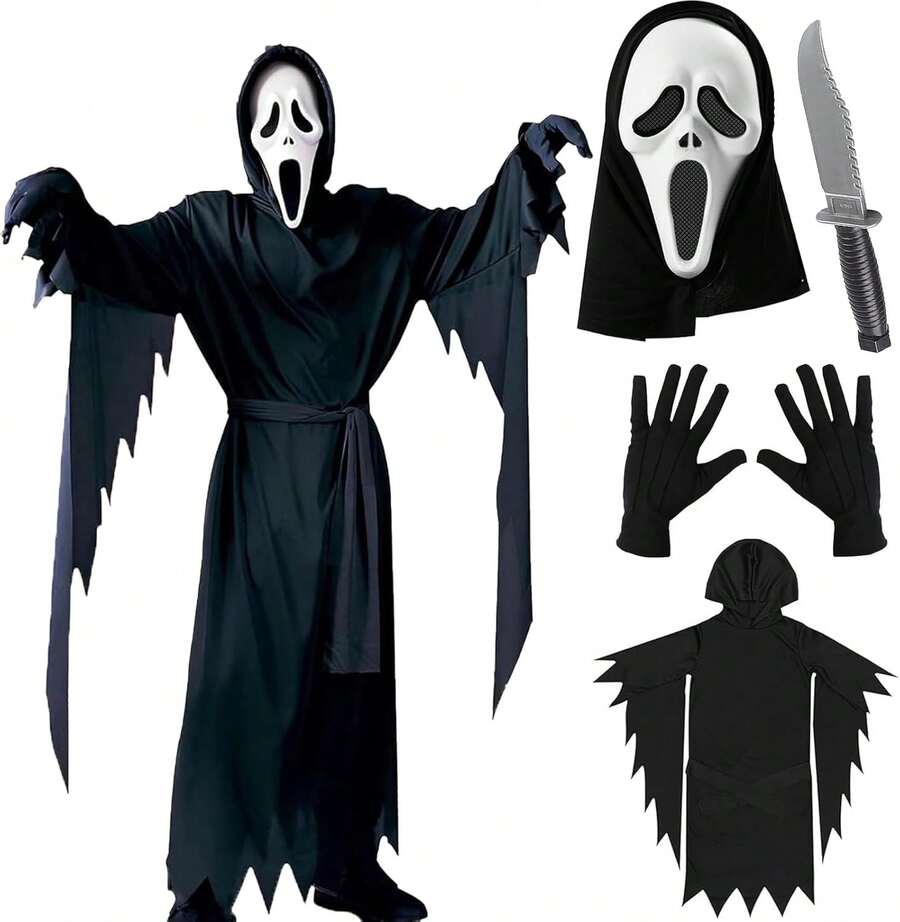 Disfraz De Halloween Para Hombre - Máscara Ghostface Y Ropa Medieval De Asesino, Ideal Para Fiestas