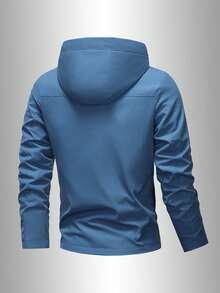 Men's Hooded Zip-Up Jacket - Outdoor Jacket, Casual Streetwear Coat With Zipper Pockets, Suitable For Spring/Autumn, Sports, Travel - Blue - View 3