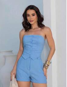 Women's Formal Set With Shorts And Button-Down Top, Summer  2026 - Baby Blue - View 2