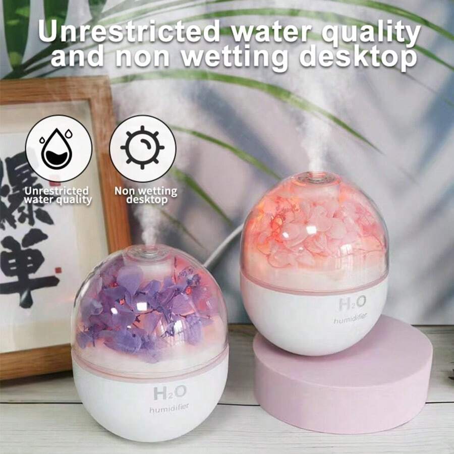 椭圆形花形 USB 家用卧室办公室氛围夜灯、静音加湿器、空气净化器