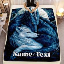Customizable Name Dragon & Wolf Design Flannel Blanket - Lightweight, Soft, Warm, Tear-Resistant, All-Season Throw For Sofa, Bed, Travel, Camping, Office, And Living Room Decor, Living Room Accessory| Fantasy Theme| Digital Printed Blanket, Flannel Blanket - 彩色 - 查看 5