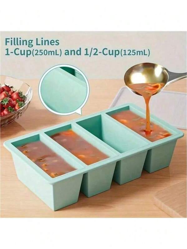 1 pieza Bandeja de congelador cubierta de silicona - Contenedor de almacenamiento de cocina duradero para sopas, caldos y salsas - Caja de preparación de alimentos apilable de color verde - Accesorio de cocina esencial