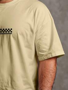 Camiseta Plus Size Masculina GG ao G5 Estilo Casual Modelagem Confortável para Todos os Dias - Bege - Visão 4