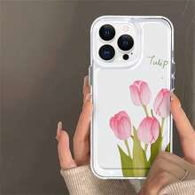 Funda para teléfono con diseño de tulipanes rosados y flores primaverales, compatible con iPhone 16, 15, 14 Pro Max, 13, 12, 11, XR y XS Plus. Fabricada en silicona TPU, ofrece protección contra golpes y caídas, además de una excelente sensación al tacto. Es el regalo ideal para familiares, amigos y seres queridos. - transparente - Ver 4