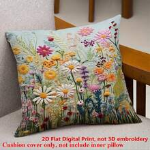 45x45cm 2D Floral Meadow Print Pillowcase - Soft Peach Velvet Polyester Fabric, Zipper Closure, Machine Washable - Suitable For Sofa, Bed, Car Decor (Pillow Insert Not Included) - White - View 14
